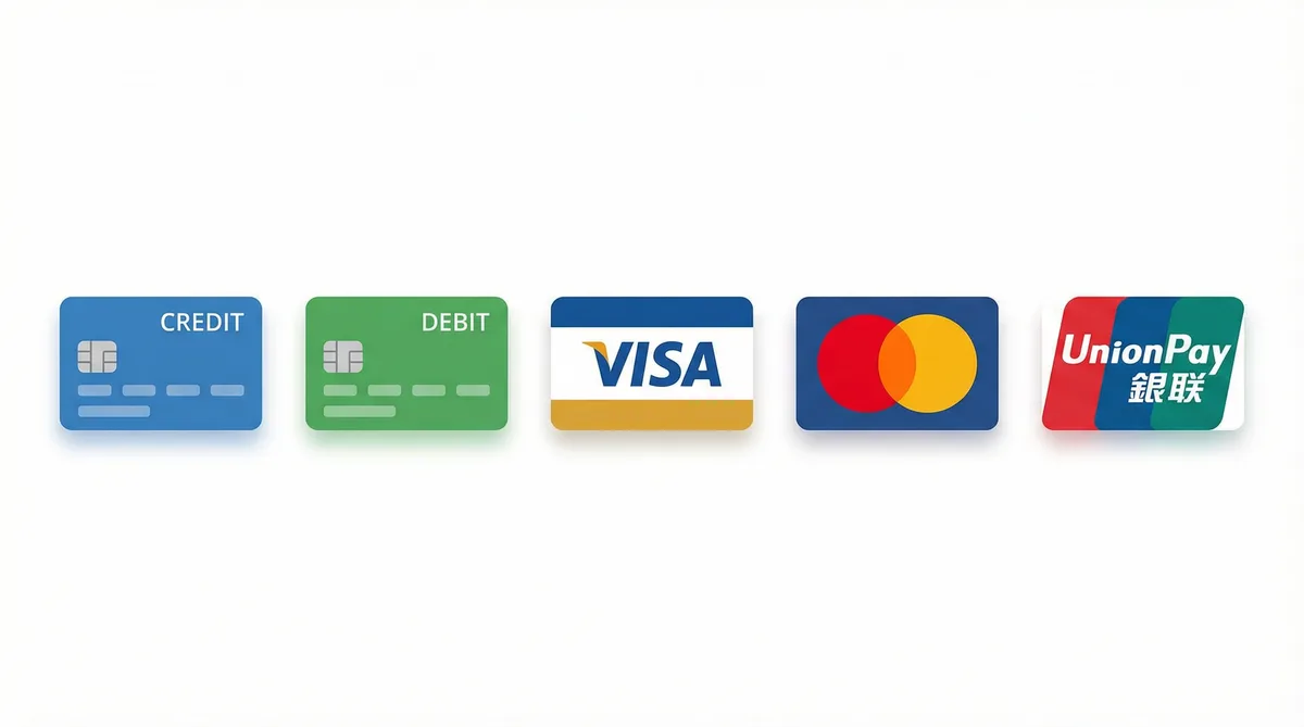 糖心vlog支持的支付方式图标-信用卡借记卡银联维萨万事达